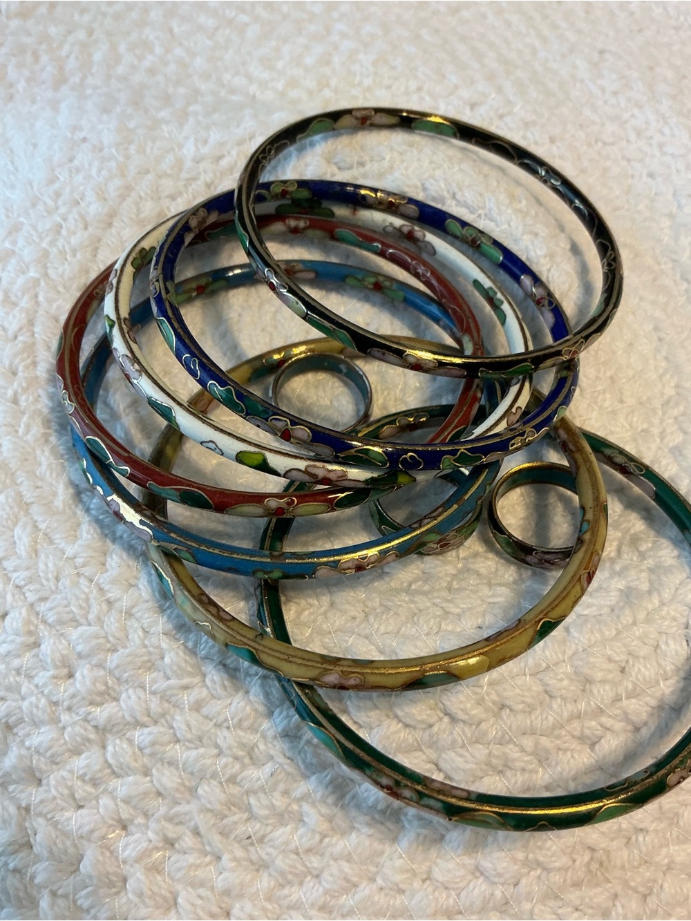 Multicolor Enamel Floral Cloisonné Bangle Bracelet Set - Women